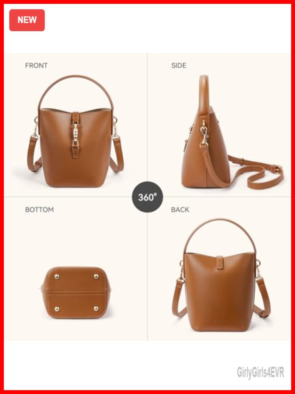 Small Faux Leather Bucket Bag Crossbody Shoulder Purse Handbag - Picture 5 of 6